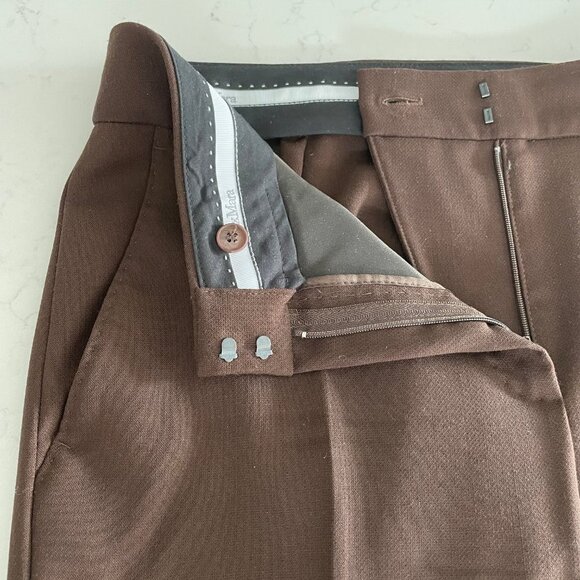 MaxMara Designer Virgin Wool Straight Leg Mid Rise Pants Neutral Med Brown Sz 4 - Picture 9 of 12